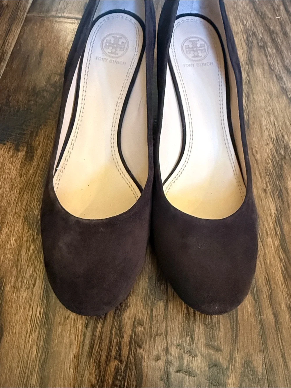 Tory Burch Astoria brown suede wedges, size 10.5